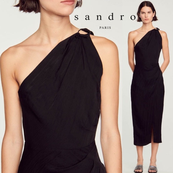SANDRO One Shoulder Cut Out Midi Dress Size 36 PRICE FIRM - Picture 1 of 10